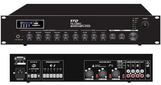 OEM RoHS PA System Amplifiers 120W Amp Koneksi Serbaguna Untuk Hotel BGM